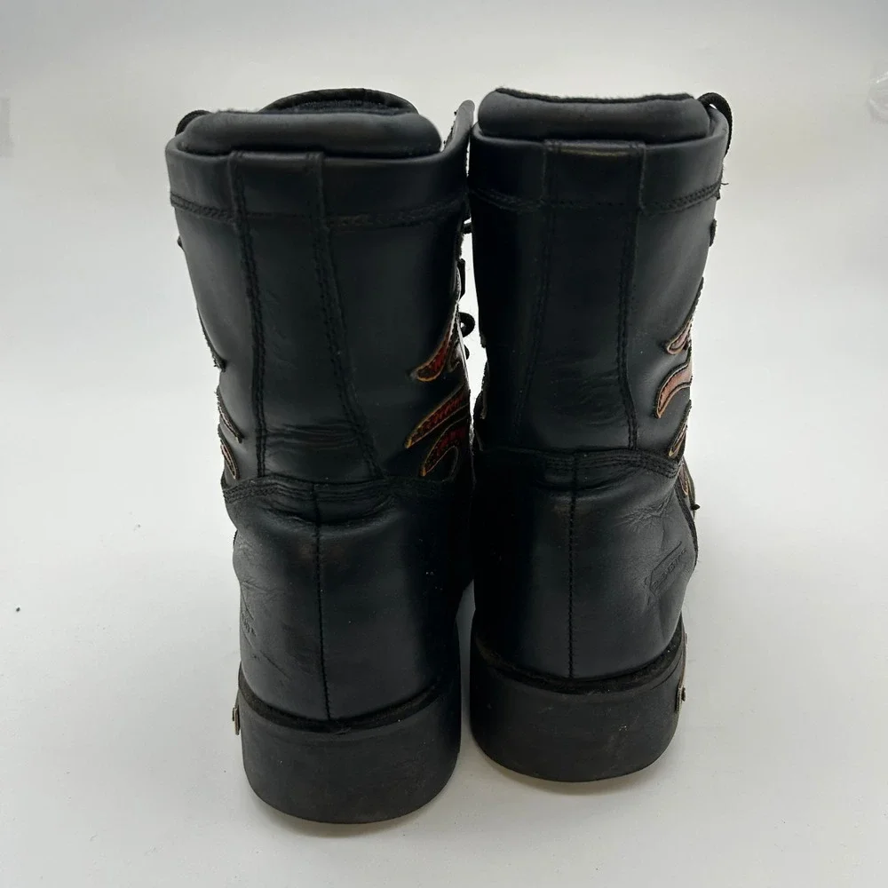 Xelement Motorcycle Boots Men's Black Flames Genuine Leather Lace Up - 10.5